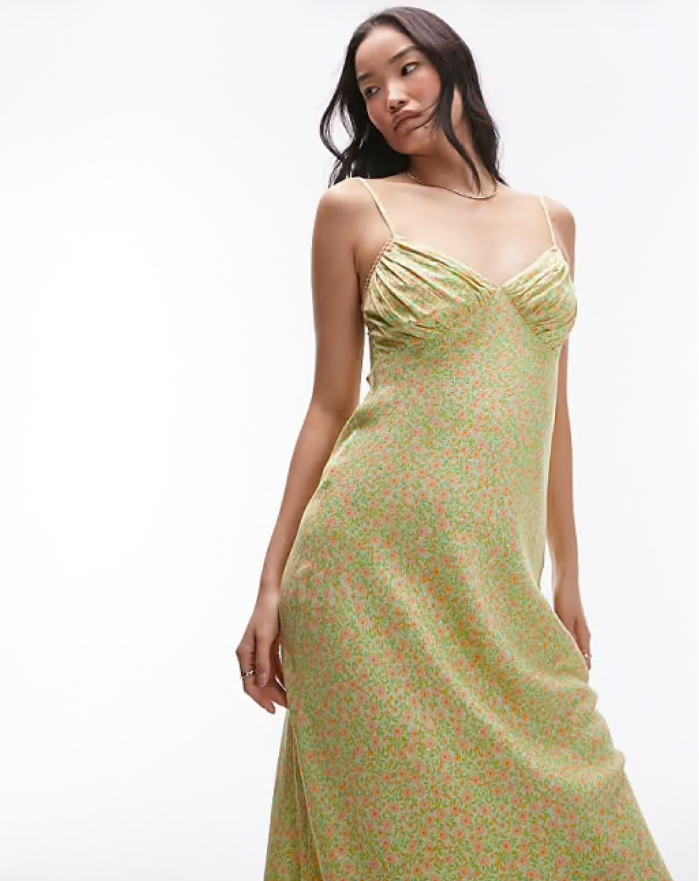 Topshop Lime Green Floral Jacquard Midi Slip Dress Sz 12